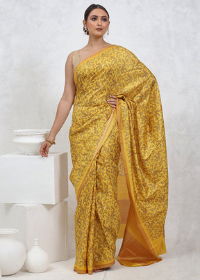 Yellow Printed Pure Silk Saree Without Blouse Piece - Indian Silk House Agencies