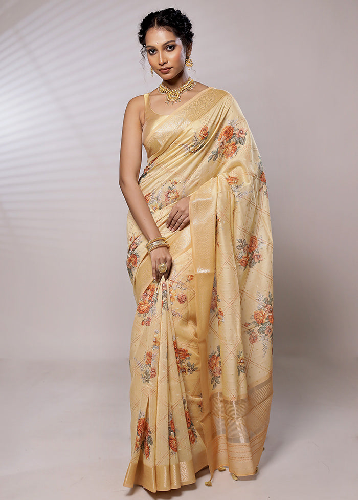 Cream Chanderi Pure Silk Saree With Blouse Piece - Indian Silk House Agencies