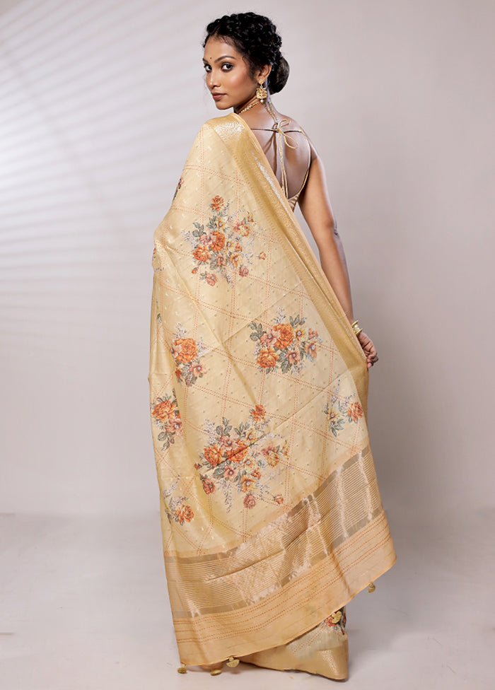 Cream Chanderi Pure Silk Saree With Blouse Piece - Indian Silk House Agencies