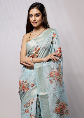 Blue Handloom Chanderi Pure Silk Saree With Blouse Piece - Indian Silk House Agencies