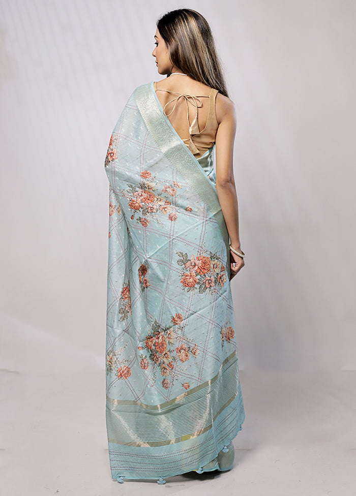 Blue Handloom Chanderi Pure Silk Saree With Blouse Piece - Indian Silk House Agencies