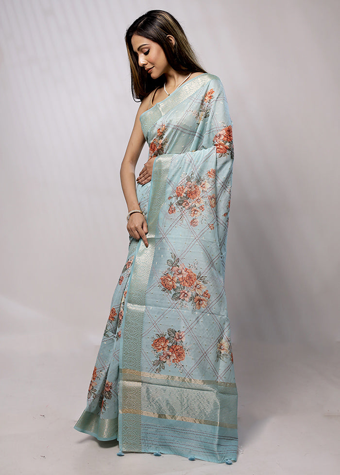 Blue Handloom Chanderi Pure Silk Saree With Blouse Piece - Indian Silk House Agencies