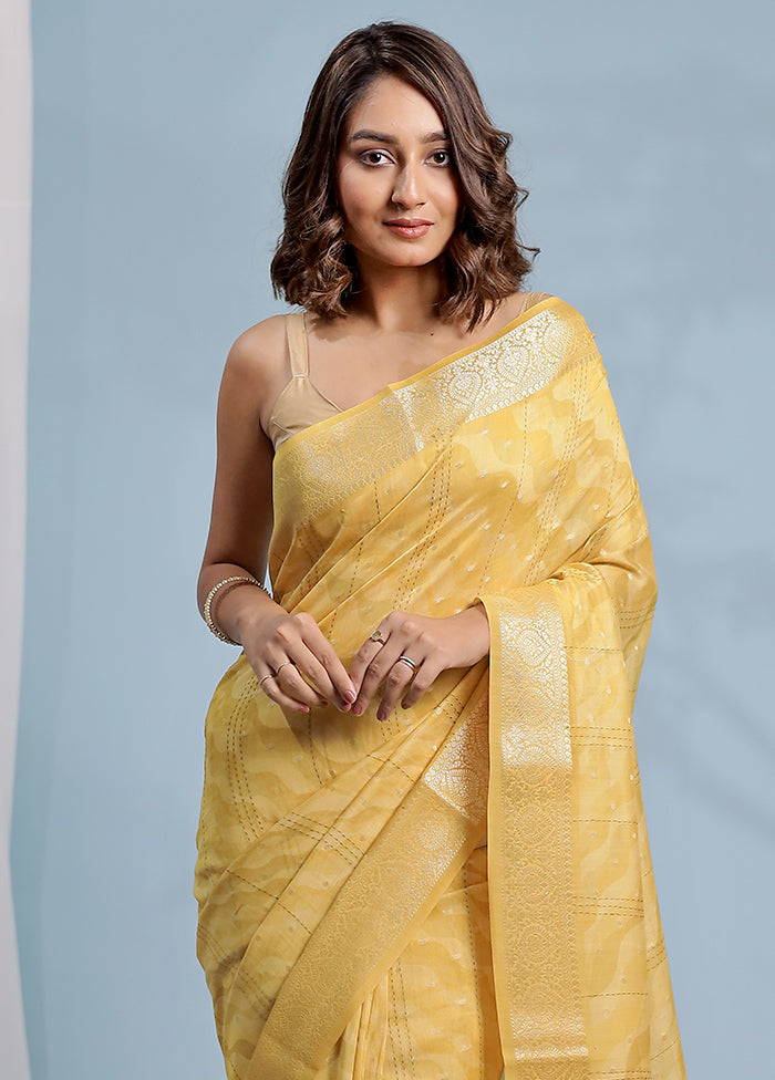 Yellow Chanderi Pure Cotton Saree With Blouse Piece - Indian Silk House Agencies