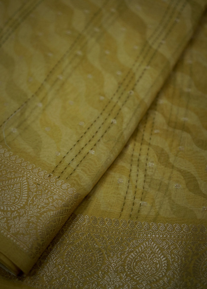 Yellow Chanderi Pure Cotton Saree With Blouse Piece - Indian Silk House Agencies