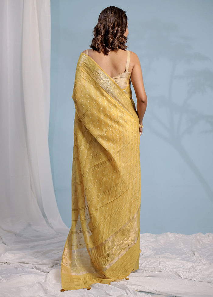 Yellow Chanderi Pure Cotton Saree With Blouse Piece - Indian Silk House Agencies