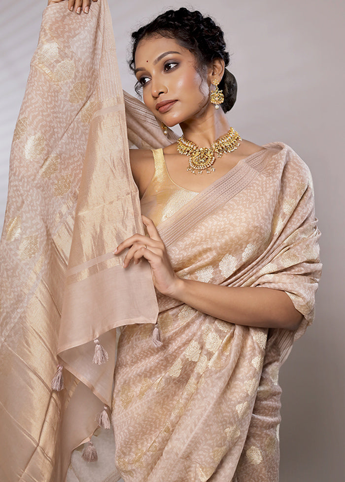 Cream Chanderi Pure Silk Saree With Blouse Piece - Indian Silk House Agencies