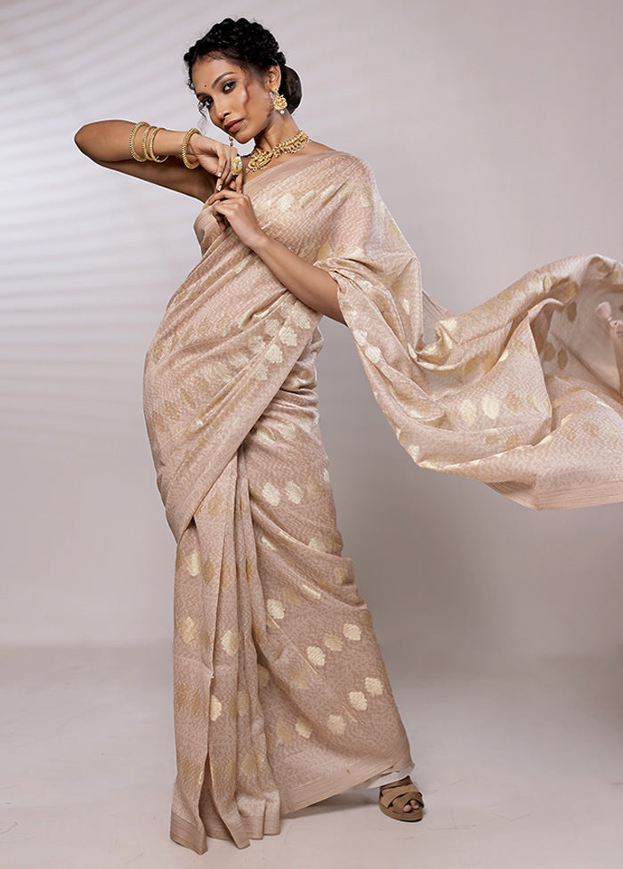 Cream Chanderi Pure Silk Saree With Blouse Piece - Indian Silk House Agencies