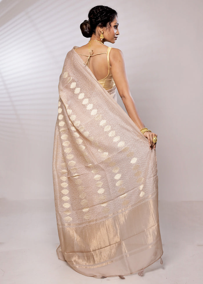 Cream Chanderi Pure Silk Saree With Blouse Piece - Indian Silk House Agencies