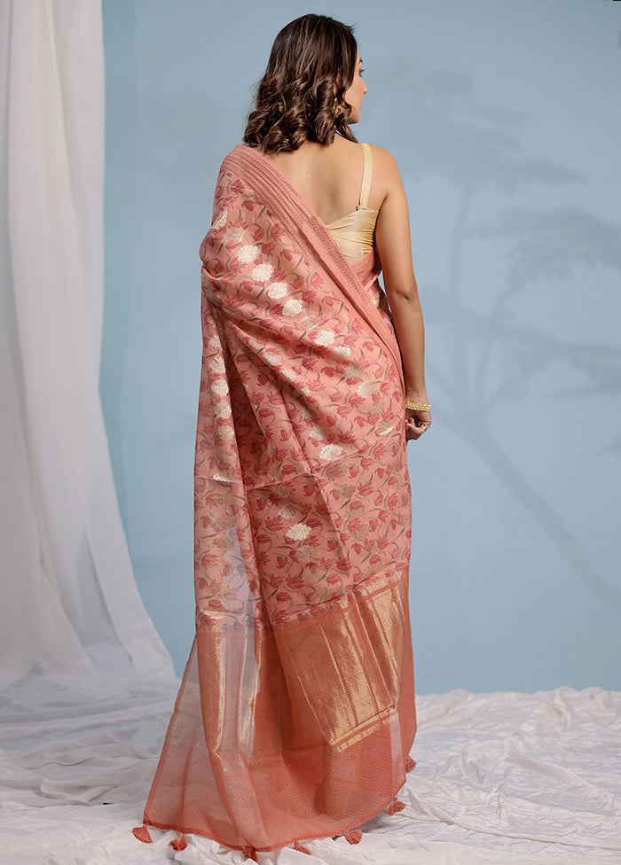 Pink Chanderi Pure Cotton Saree With Blouse Piece - Indian Silk House Agencies