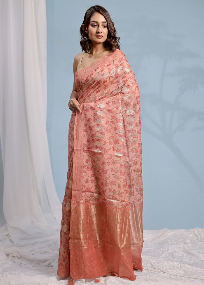 Pink Chanderi Pure Cotton Saree With Blouse Piece - Indian Silk House Agencies