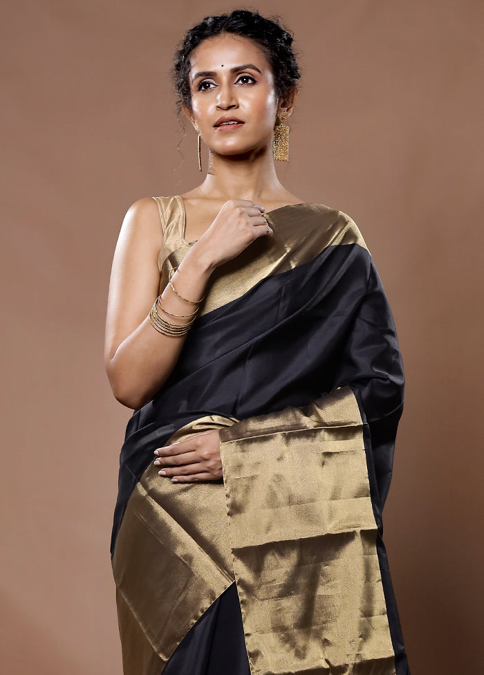 Black Kanjivaram Pure Silk Saree With Blouse Piece - Indian Silk House Agencies