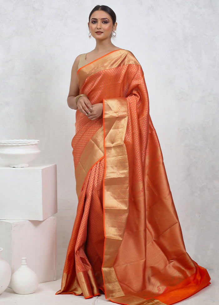 Orange Kanjivaram Pure Silk Saree With Blouse Piece