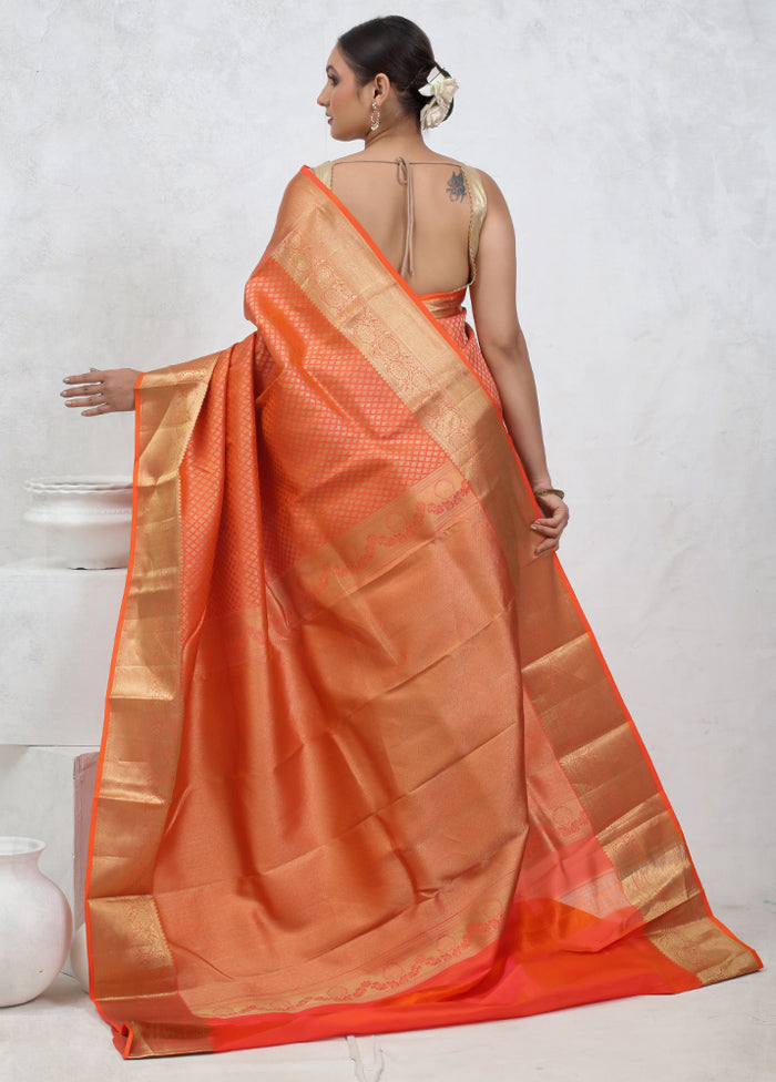 Orange Kanjivaram Pure Silk Saree With Blouse Piece - Indian Silk House Agencies