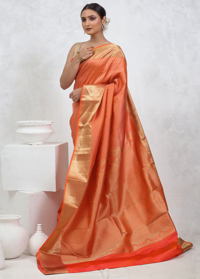 Orange Kanjivaram Pure Silk Saree With Blouse Piece - Indian Silk House Agencies