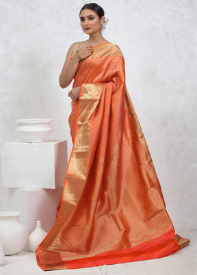 Orange Kanjivaram Pure Silk Saree With Blouse Piece - Indian Silk House Agencies