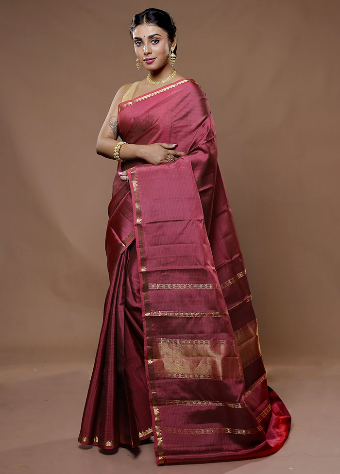 Pink Kanjivaram Silk Saree With Blouse Piece - Indian Silk House Agencies