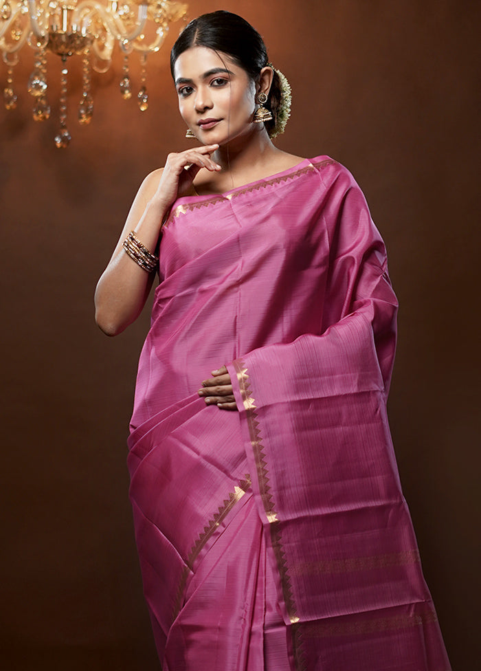 Pink Kanjivaram Silk Saree With Blouse Piece