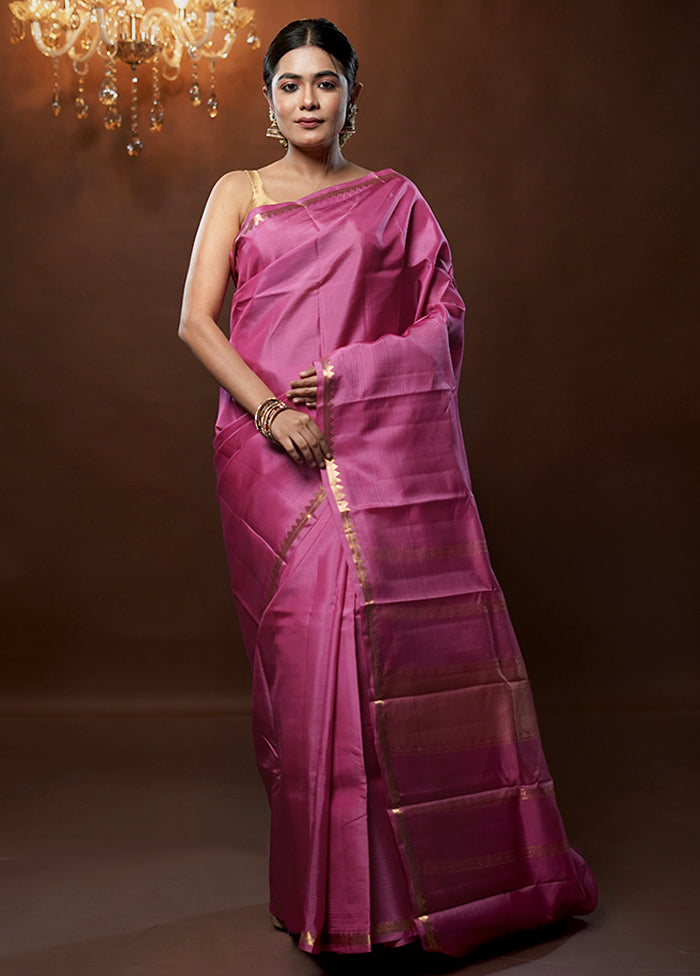 Pink Kanjivaram Silk Saree With Blouse Piece