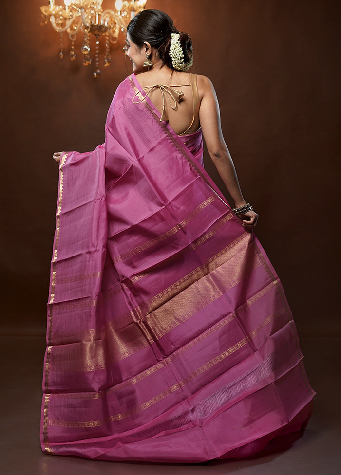 Pink Kanjivaram Silk Saree With Blouse Piece