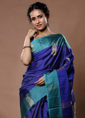 Blue Kanjivaram Pure Silk Saree With Blouse Piece - Indian Silk House Agencies