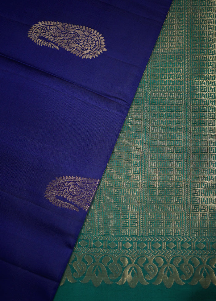 Blue Kanjivaram Pure Silk Saree With Blouse Piece - Indian Silk House Agencies