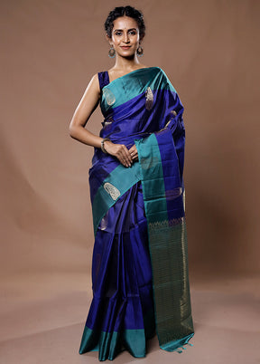 Blue Kanjivaram Pure Silk Saree With Blouse Piece - Indian Silk House Agencies