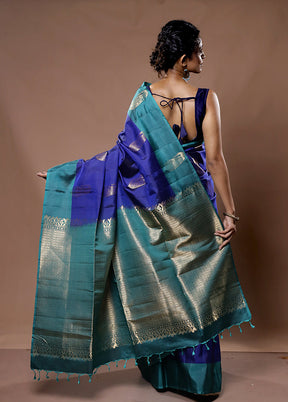 Blue Kanjivaram Pure Silk Saree With Blouse Piece - Indian Silk House Agencies