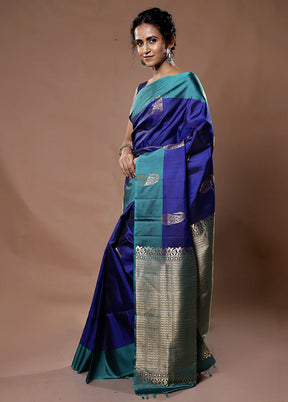 Blue Kanjivaram Pure Silk Saree With Blouse Piece - Indian Silk House Agencies