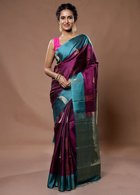 Purple Kanjivaram Pure Silk Saree With Blouse Piece - Indian Silk House Agencies