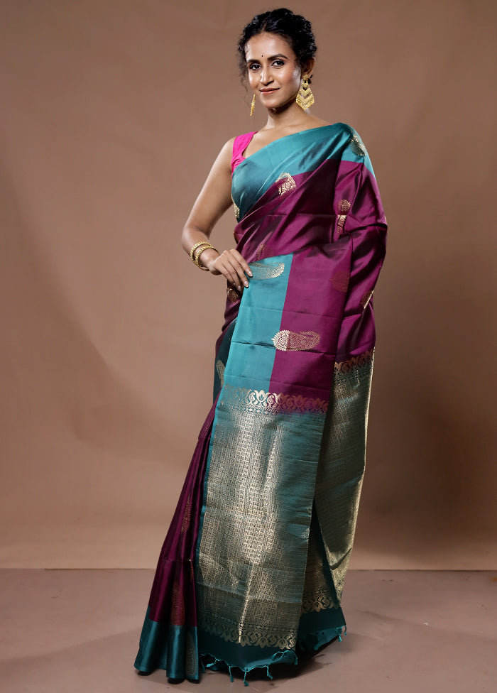 Purple Kanjivaram Pure Silk Saree With Blouse Piece - Indian Silk House Agencies