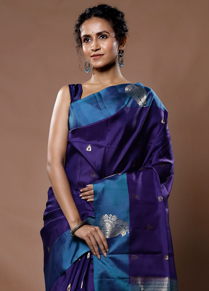 Blue Kanjivaram Pure Silk Saree With Blouse Piece - Indian Silk House Agencies