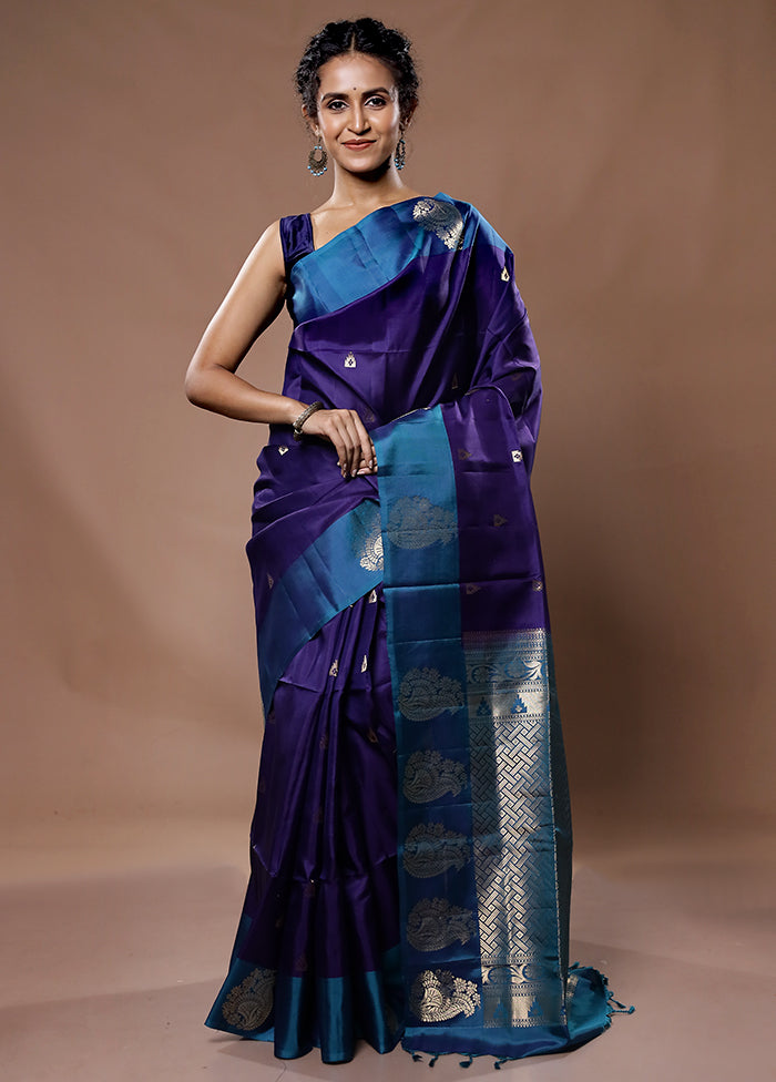 Blue Kanjivaram Pure Silk Saree With Blouse Piece - Indian Silk House Agencies