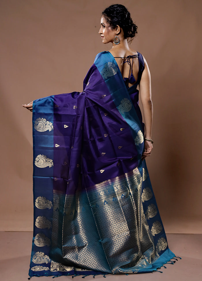 Blue Kanjivaram Pure Silk Saree With Blouse Piece - Indian Silk House Agencies