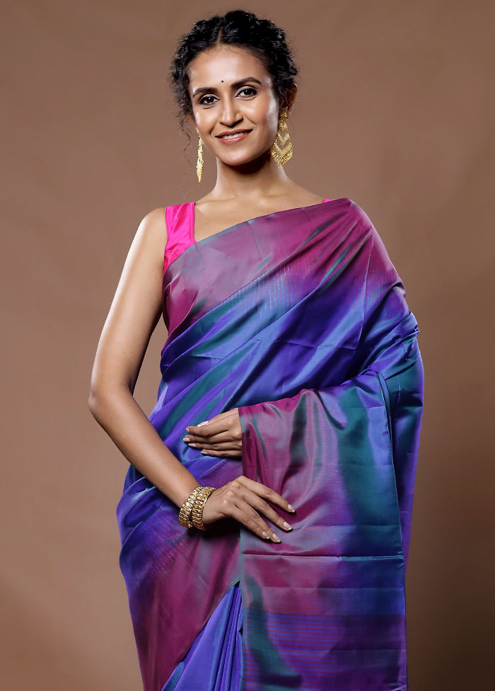 Blue Kanjivaram Pure Silk Saree With Blouse Piece - Indian Silk House Agencies