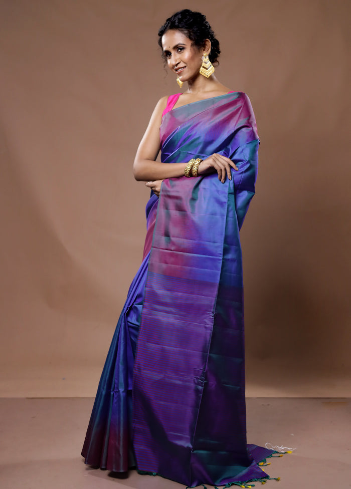 Blue Kanjivaram Pure Silk Saree With Blouse Piece - Indian Silk House Agencies