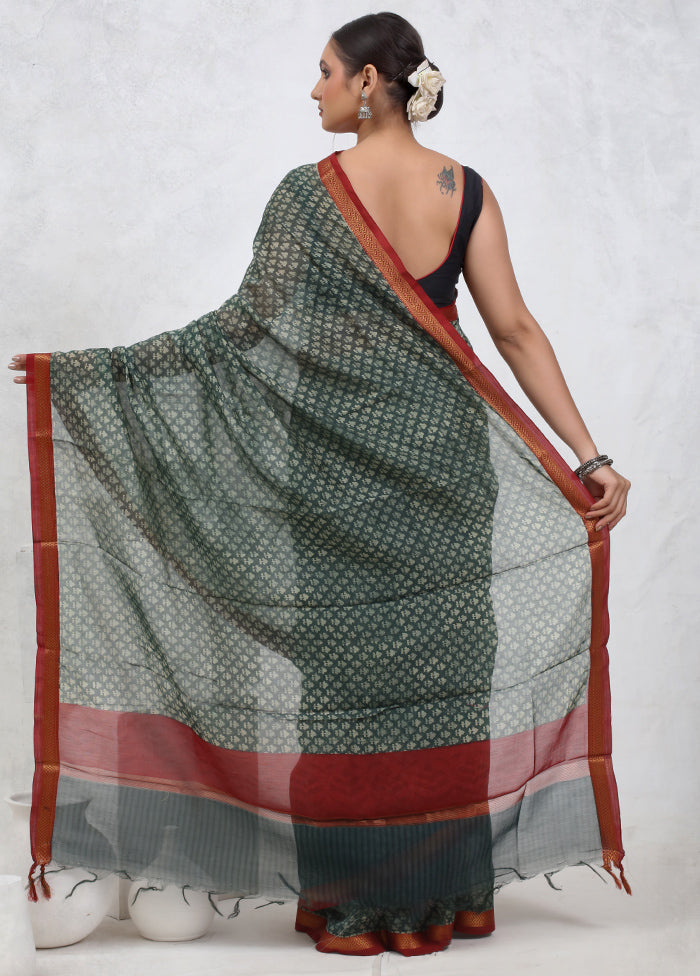 Green Printed Pure Silk Saree Without Blouse Piece