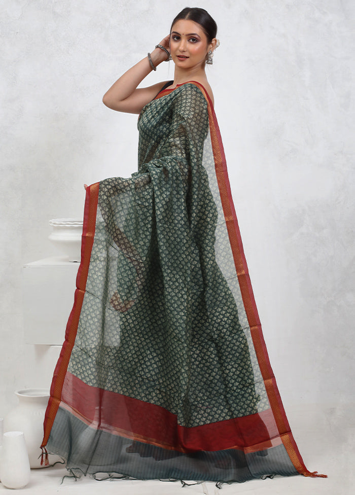 Green Printed Pure Silk Saree Without Blouse Piece