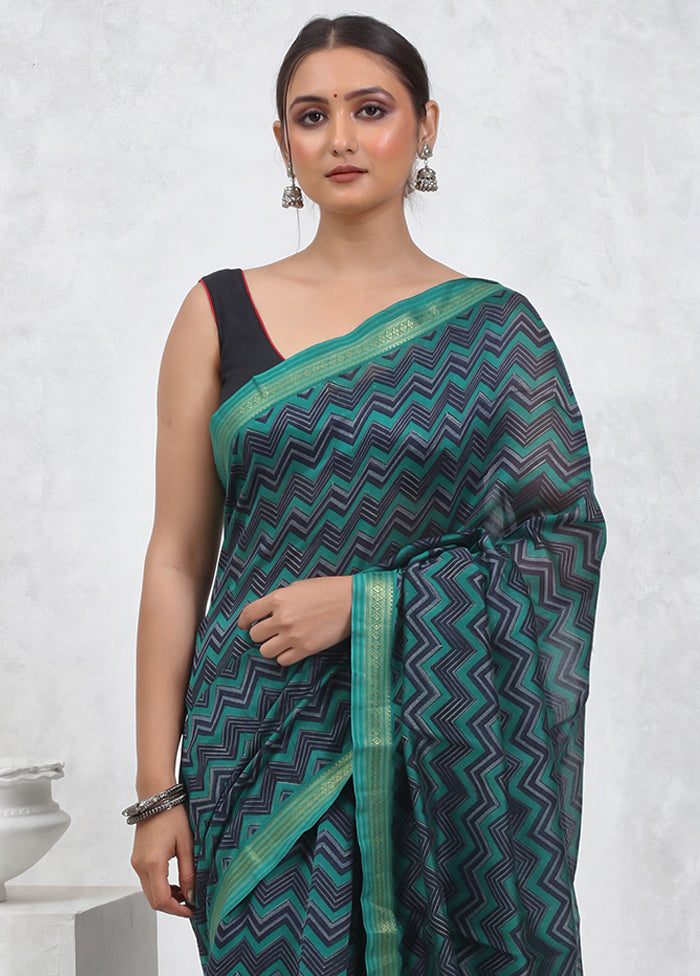 Green Printed Pure Silk Saree Without Blouse Piece