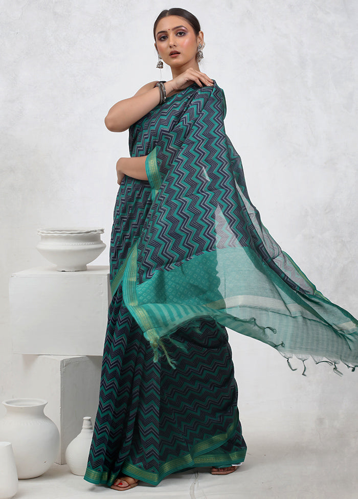 Green Printed Pure Silk Saree Without Blouse Piece