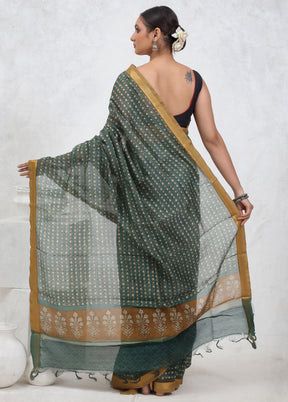 Green Printed Pure Silk Saree With Blouse Piece