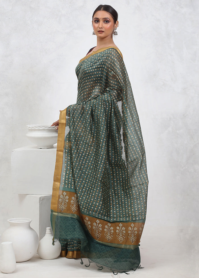 Green Printed Pure Silk Saree Without Blouse Piece