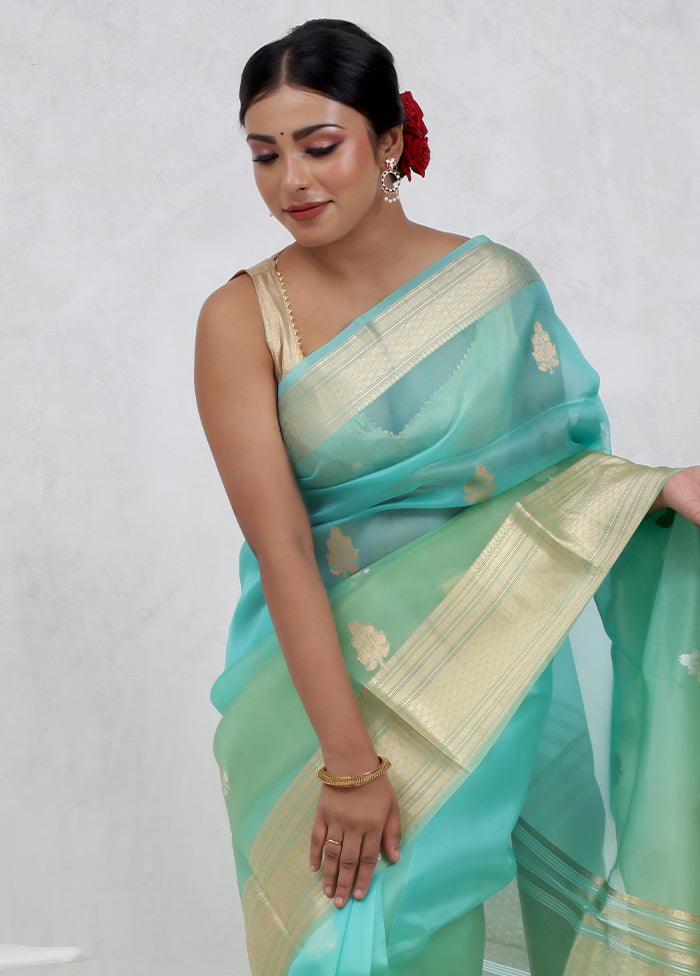 Green Pure Organza Saree Without Blouse Piece - Indian Silk House Agencies