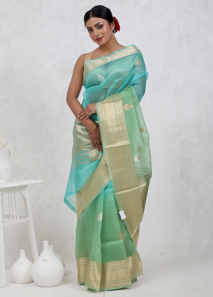 Green Pure Organza Saree Without Blouse Piece - Indian Silk House Agencies