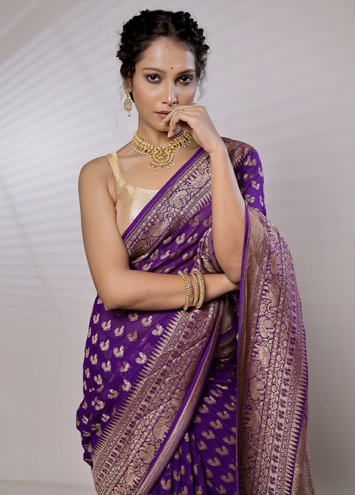 Purple Pure Georgette Saree With Blouse Piece