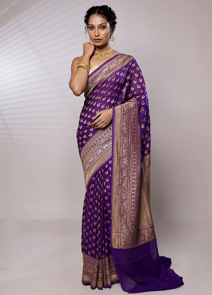 Purple Pure Georgette Saree With Blouse Piece