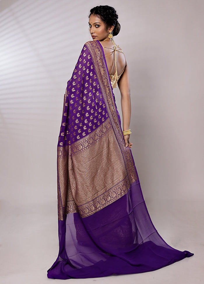 Purple Pure Georgette Saree With Blouse Piece