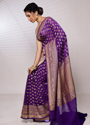 Purple Pure Georgette Saree With Blouse Piece