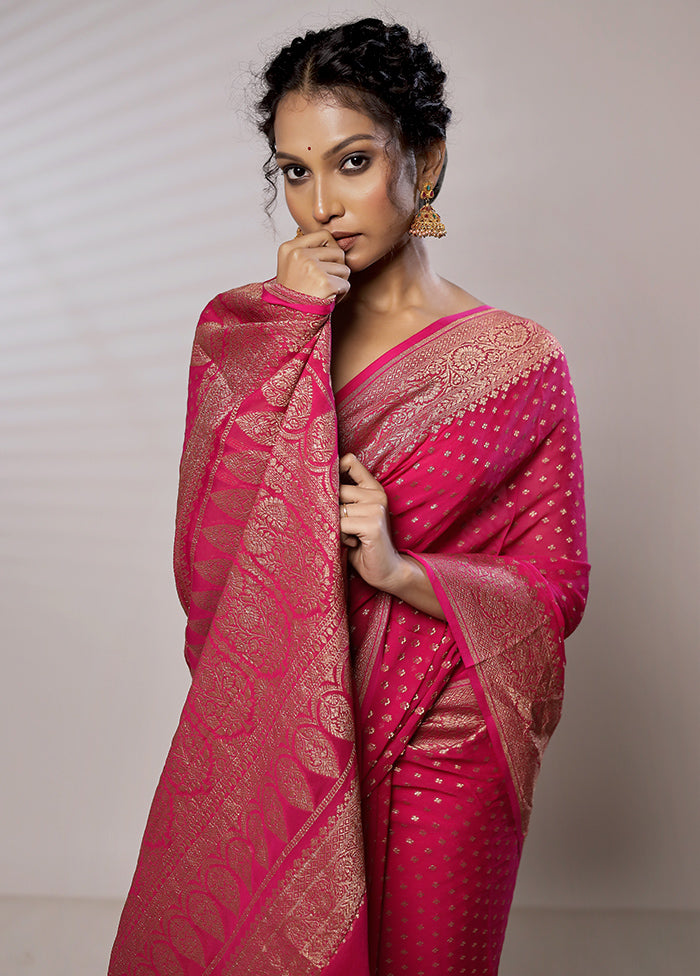 Pink Pure Georgette Saree With Blouse Piece