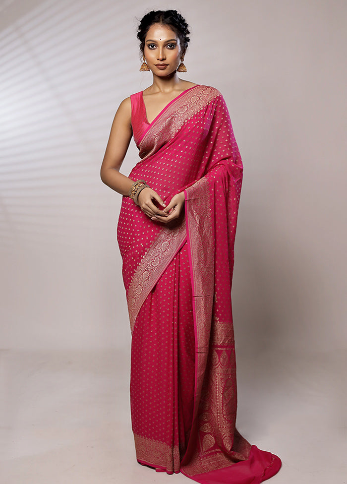 Pink Pure Georgette Saree With Blouse Piece