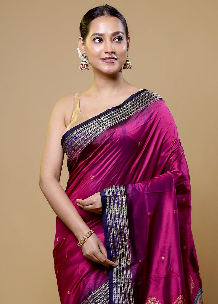 Pink Handloom Bomkai Pure Silk Saree With Blouse Piece